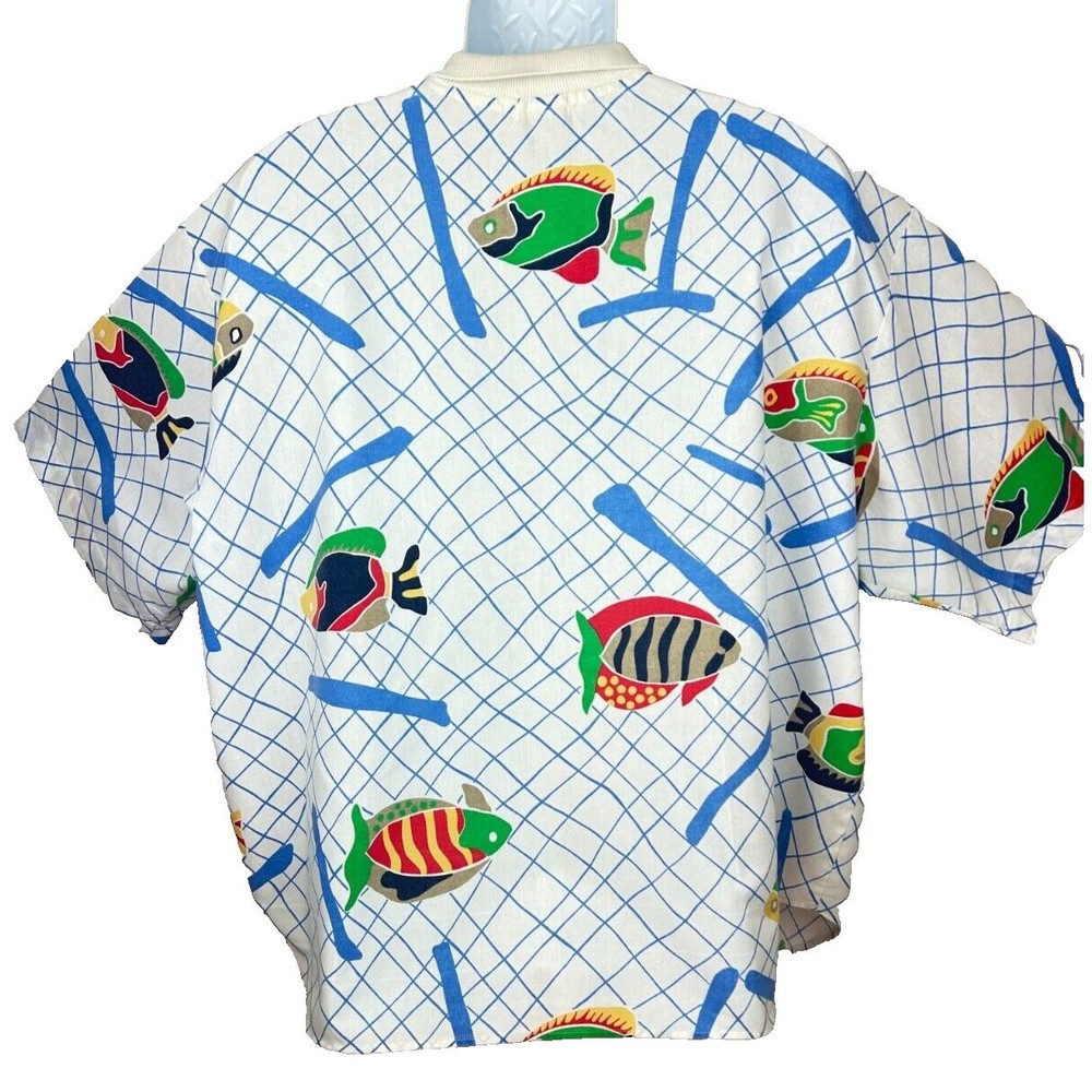 Levis Sportswear Vintage 1980's Fish Print Oversize Unisex Cotton Shirt XL - Picture 14 of 16